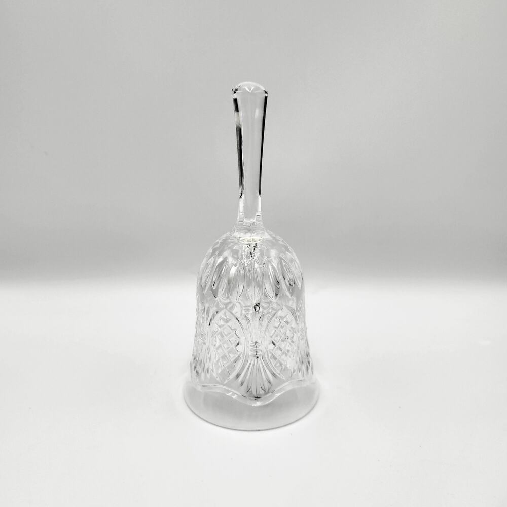 Vintage Clear Cut Crystal Glass Bell Intricate Etched Oval & Diamond Pattern
